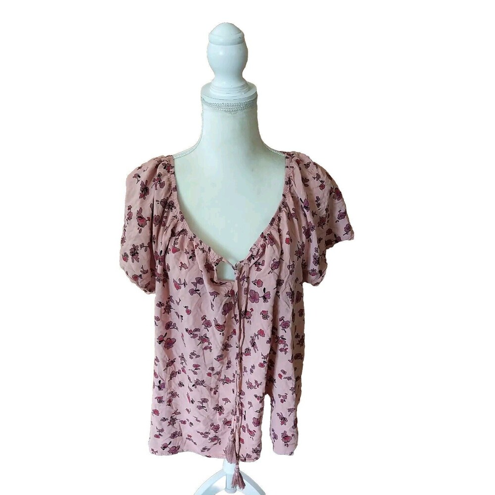 Studio B by Bobeau plus sz 2X Blouse Pink and Purple floral print ss top